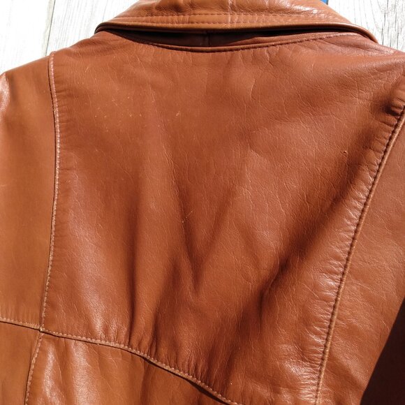 Vintage 90s XL Brown Jacket Leather by Mann 54" Chest - Picture 13 of 16